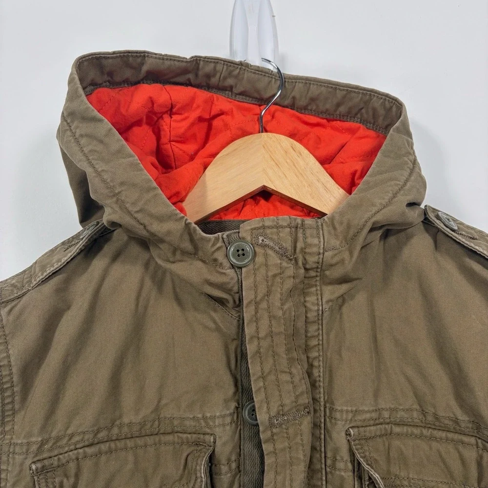Gap Kids Field Jacket Kids XL 12 Brown Hooded Quilted Utility Military Coat